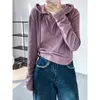 Women's T Shirts 2023 Young Hoodied Pullover Tops Ladies Purple Casual With Hood-Shirt Female Autumn Fashion Base Feminine Outfit