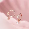 Hoop oorbellen 925 Sterling Silver Mini Flower Zirkon voor vrouwen en roségouden kleur oorrang oor buckle mode sieraden