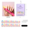 False Nails 24Pcs Artificial Gradient Short Coffin Press On Ballerina Fake Nail Full Cover For Home Office Wearable Art Tips