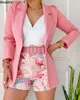 Frauenanzüge Blazer Frühling Sommer Frauen zwei Stück Casual Sets Eleganter Blazer -Anzug und Blumendruck Shorts Ladies Matching Set Blazer Shorts 230821