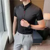 Camisas casuais masculinas no estilo coreano Bordado de verão camisa de manga curta/lapéu de alta qualidade masculina de alta qualidade S-4xl