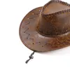 Wide Brim Hats Bucket Wholesale price cowboy hat imitation leather cracked men and women rider fedora Panama rope accessories 230821