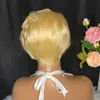 Großhandelspreis malaysische peruanische indische 613 blond 100 % rohes reines Remy-Menschenhaar Pixie Curly Cut T-Teil kurze Perücke