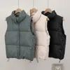 Women's Vests GRELLER Stand Collar Winter Sleeveless Vest Women Warm Coat Padded Jacket Cropped Drawstring Puffer Waistcoat