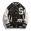 Jackets Men Jackets High Street Baseball Jacket Men Pu couro emenda