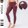 2023 Desginer Al Yoga Fitness Pantalons Taille haute pour femmes Abdominale Hanche Lift Pantalon de sport ajusté Poches latérales en forme de pêche Pantalon de hanche