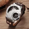 Oulm Fashion Silver Case Herren Uhren Dual Time Zone PU Leder Armbanduhr Casual Sports männliche Uhr Relogio Maskulino Handgelenk 283f