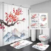 Zasłony prysznicowe Blossom Zestaw zasłony prysznicowej bez poślizgu dywan pokrywka kąpiel mata Spring Sakura Flower Pastoral Bathern Curtain R230822