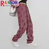 Herrbyxor Rainbowtouches unisex Skull Full Print Drawstring Casure Corduroy Men baggy hip Hop rak Sweatpants Man Loose Trouser 230821