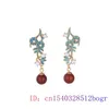 Kolczyki Dangle Red Jade Bead Studs 925 Srebrna kryształowa biżuteria cyrkon Natural Kobiet Prezenty Kamień Amulet Moda Chalcedony