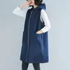 Gilets pour femmes surdimensionné Denim gilet à capuche veste femmes printemps automne décontracté manteaux sans manches en vrac femme longue veste à glissière vêtements d'extérieur