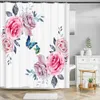 Cortinas de chuveiro FLORE rosa Butterfly Imprimir cortinas de chuveiro tecido com banheira de banheira decoração Cortina de banho à prova d'água R230822