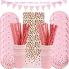 Other Event Party Supplies Rose Gold Disposable Polka Dots Paper Plate Cup Straw Banner Tableware Bridal Shower Wedding Birthday Decor 230822