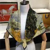 Foulards en soie Foulard femmes arbre étoile imprimé tête carrée Echarpe Foulards Femme enveloppes châles de plage Bandana dame Hijabs 90CM