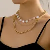 Choker Luxhoney Fashion Gold 도금 링크 체인 연석 및 별 매력 가닥을 가진 여성을위한 3 층 목걸이