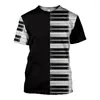 T-shirts pour hommes Harajuku Piano Music 3D T-shirt imprimé Hommes Femmes Hip Hop Mode Casual T-shirts à manches courtes Streetwear Tops surdimensionnés