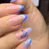 Valse nagels elegante dromerig blauw paarse glitter amandel schattige vlinder nep lijm afgewerkt volle hoes gemakkelijk te dragen charme vrouw DIY