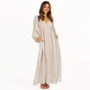 Robes décontractées 2023 femmes longue robe ample col en v grande balançoire couleur unie doux et doux pour la peau pli conception Simple