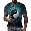 Мужские рубашки Men Men Summer 3D-диаграмма Yin Yan Yang Bagua Print For-Shirt Fashion Casual Cool негабаритный