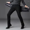 メンズジーンズウォームベルベット高品質ストレッチスリムなブラックファッションビジネスカジュアルカジュアル太いズボン