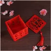 Presente Envoltório Muitos Estilos Madeira Chinês Dupla Felicidade Favor Caixas Caixa de Doces Caixa de Açúcar Clássico Vermelho com Borla 6.5x6.5x6.5cm Drop Deli Dh2ag