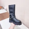 Cowhide thick-soled smooth round flat ankle boots thick half boots luxury designer chunky heel boots high-quality women's shoes