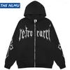 Erkek Hoodies Goth Punk Hoodie Rhinestone Mektup Çapraz Zip-Up Sweatshirts Erkekler Harajuku Büyük Boy Hip Sokak Giyim Y2K Siyah