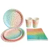 Other Event Party Supplies Rainbow Birthday Disposable Tableware Gold Dot Gradient Plates Cups Napkins for Girls Decoration Wedding 230822