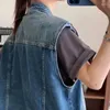 Kvinnors västar harajuku vintage kvinnor blå denim jacka väst ärmlös lös korta jeans topp koreanska mode streetwear coat med fickor
