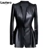 Feminina couro falsamente lautaro outono preto slim jacket pu mole mulher profundo v pesco