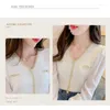 Women's Blouses Temperament Women V Neck Polyester Long Sleeve Shirts Tops Slim Fit Casual Shirt Blouse Mesh Puff White/Black/Apricot