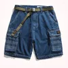 Męskie dżinsy Summer American Retro Denim Shorts Fashion Pure Cotton Umyj stare, multi-kieszeni swobodny 5-punktowy 5-punktowe spodnie