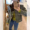 Mężczyzn Bluzy Bluzy Vintage Tweed Kurtka Kobiety francuskie okrągły szyję krótki płaszcz Slim Ladies Slimeed Korean Chic jesienne długie rękaw 230822