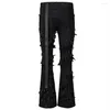 Jeans pour hommes mode évasé hommes déchirés en détresse Streetwear noir Denim pantalon longs rubans tendance Man2009