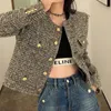 Men s hoodies tröjor vintage tweed jacka kvinnor franska runda nacken korta kappa smala damer singel breasted koreansk chic höst långärmad utkläder 230822