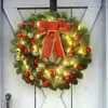 Decorative Flowers Green Pine Needle Christmas Wreath Sparkling Led Festive Garland With Glowing Bowknot Ball