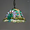 Pendantlampor 12 "Tiffany Green Peacock Glass Lamp med kedja för barrestaurangmatsal Balkong Vintage Retro Suspension 1182