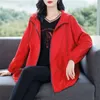 Trenchs de femmes Manteaux Printemps Automne Court Coupe-vent Femmes 2023 Cordon de serrage Manteau à capuche Rouge Vêtements d'extérieur en vrac Mode Poche Pardessus Femme