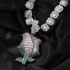 Hip Hop Charm Kleurrijke Zirkoon Rose Bloem Hanger Ketting Cool Mannen Gift Volledige Zirkoon 18k Real Vergulde Sieraden