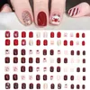 Yanlış Tırnaklar 24 PCS Noel Nail Yapay Dekor Tasarımlarla Baskı Kare Tipleri Manikür Tam Kapak Sahte