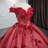 Rot glänzender Quinceanera Kleider sexy Schatz Hals Ballkleid geschwollene süße 16 Kleider Applique Perlen Blumenzug Elegant Abschlussballkleid