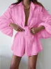 Frauen S zwei -teilige Hosen rosa Sets hohe Taillenshorts mit Hemd Frauen lässig Lose Outfits Sommerblusenanzug Chic 2 Set für 2023 230822