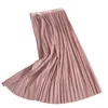 Jupes printemps rose jupe plissée femme élastique mode taille haute a-ligne mi-longueur midi