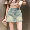 Summer Denim Short Skirt For Women Korean High Waist Slim Retro Design Personality Girl Outdoor