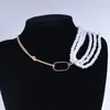 Colares de pingentes de colar de estilo vintage oco com conexão assimétrica de jóias de jóias quadradas de imitação simples para homens e