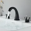 Bathroom Sink Faucets Basin Faucet Black Widespread Tap Brass Gold 3 Hole Crystal Handle And Cold Water