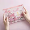 Lärande leksaker Cherry Blossom Rabbit Pencil Bag Sequined Mesh File Folder Kawaii Stationery Organizer School Office Suppllies Kid Gift