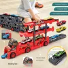 Diecast Model The Little Bus Big Container Truck Storage Box Parking Lot With 3 12 Pull Back Mini Car Toy Kids Birthday Gift 230821