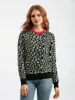 Frauenpullover O-Neck Leopard Patchwork Pullover Pullover Frauen Langarm gedruckt schlanker Strickwaren weiblich 2023 Jacquard Weave Strick-Top