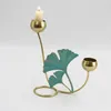 Kandelaars Noordse ijzer goud Ginkgo bladeren houder Handtdrawn Blue Leaf Ronde ring Crafts Candlestick Ornament Home Party Table Decor